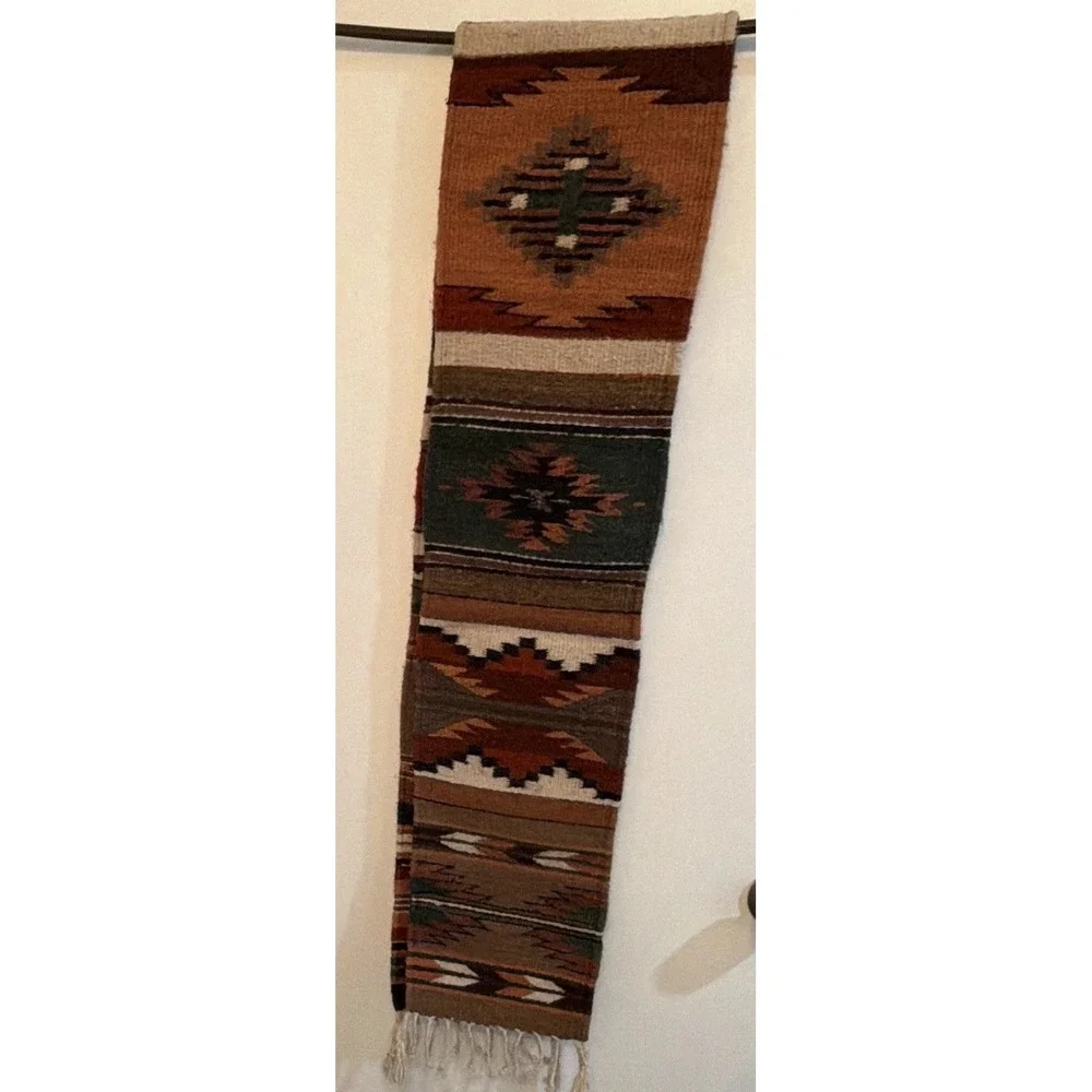 Vintage Mexican Zapotec Handwoven Wool Table Runner Southwest Eye Dazzler